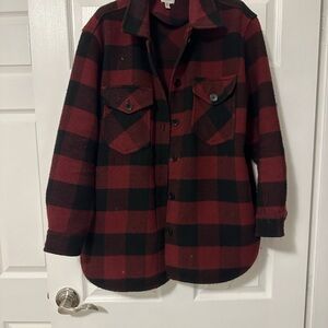 Red and Black Plaid Button-Up Jacket